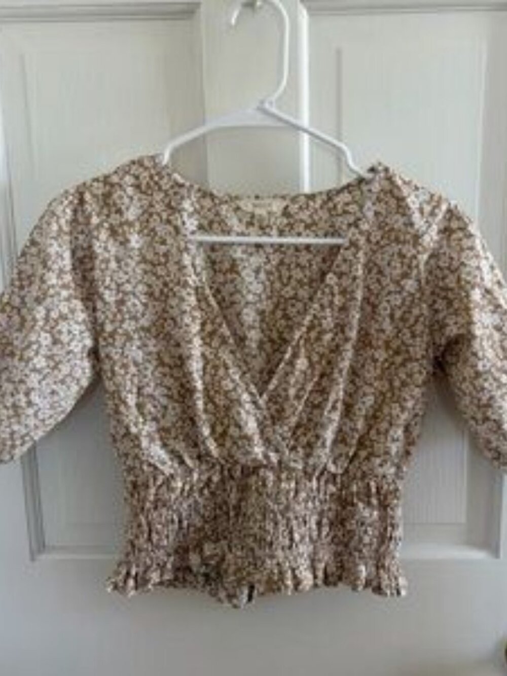 Chic Floral Smocked Blouse - White and Brown